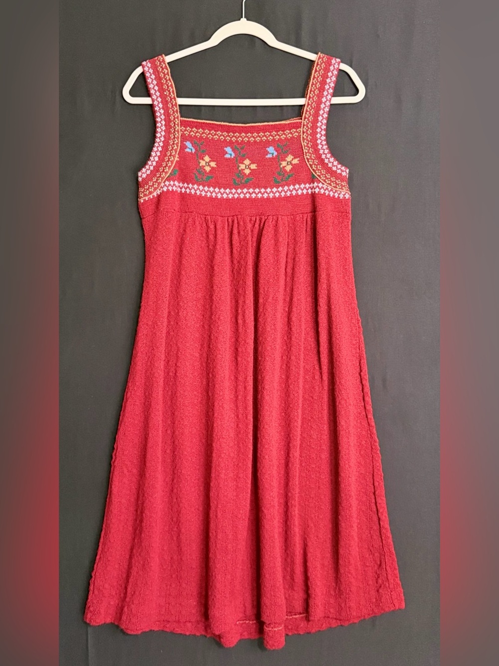 Great Times VTG 70’s Red Sleeveless Knit Dress with Floral Yoke Union Tag S/M